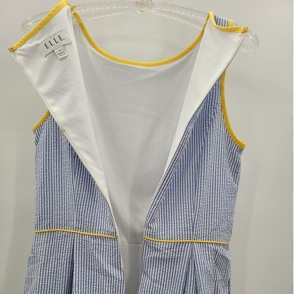 Elle Seersucker Striped Contrasting Trim Sleeveless Midi Fit n Flare Dress - Picture 10 of 14